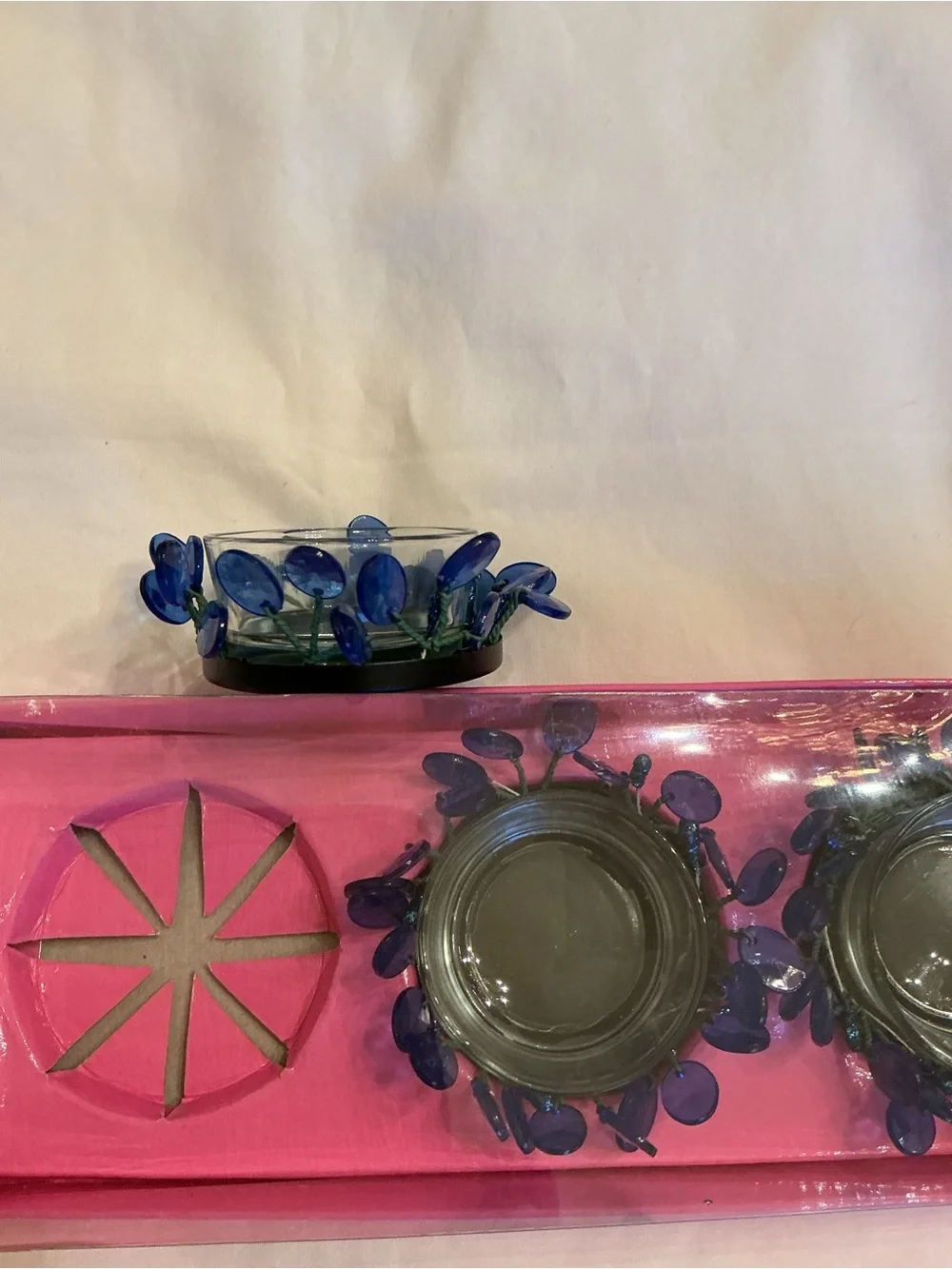 Hallmark Blue Bead Wrapped Tea Light Holder Set - 3